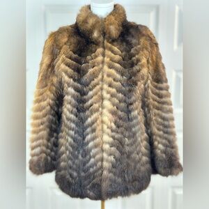 Vintage Fur Coat | Sculpted Chevron Design | Rich Brown Quiet Luxury